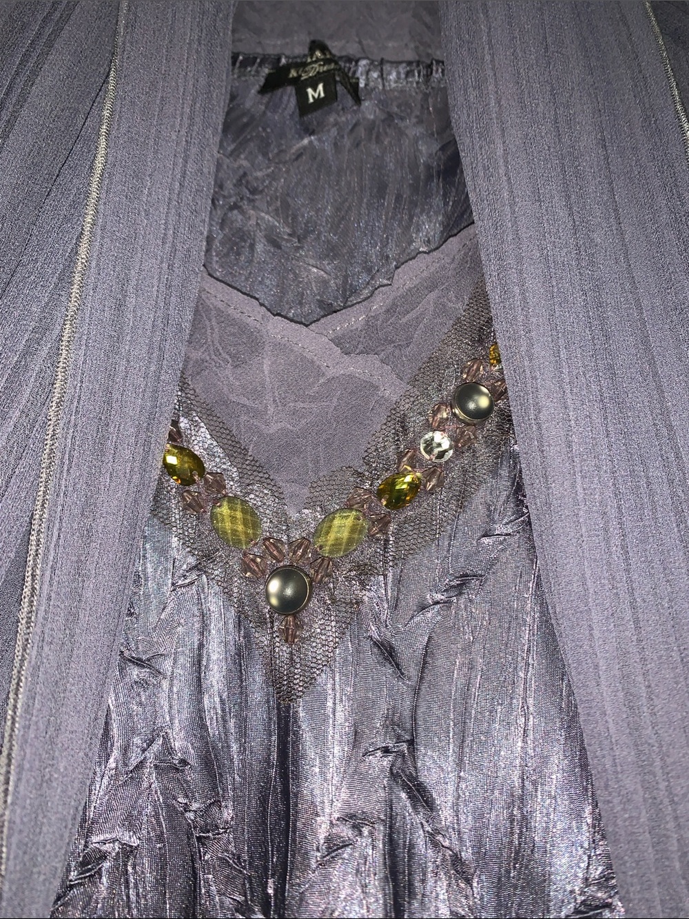 NWOT KomaRov 2 Piece Lavender Jeweled Charmeuse Chiffon Dress Jacket SizeM - Picture 6 of 9